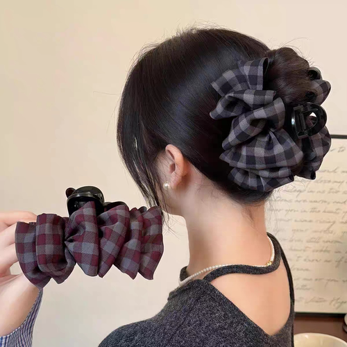 【下单立减50】韩系格子云朵泡泡抓夹气质百搭韩系鲨鱼抓夹发圈绳