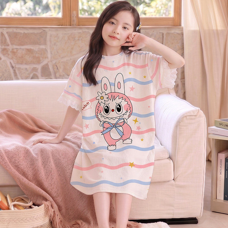 拉布布女童睡裙夏季薄款短袖睡衣图片