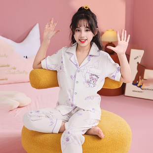 2025儿童云朵棉家居服女童短袖睡衣夏季薄中大童卡通宝宝翻领套装