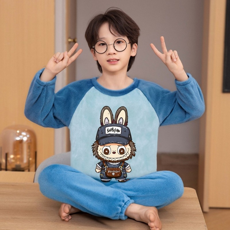 拉布布儿童睡衣男孩秋冬款珊瑚绒