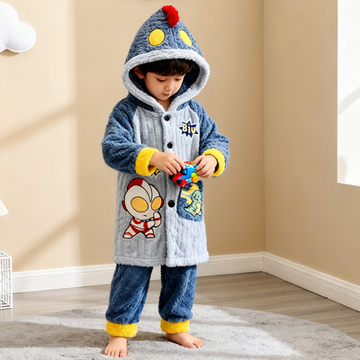 奥特曼冬季睡衣男童法兰绒睡袍