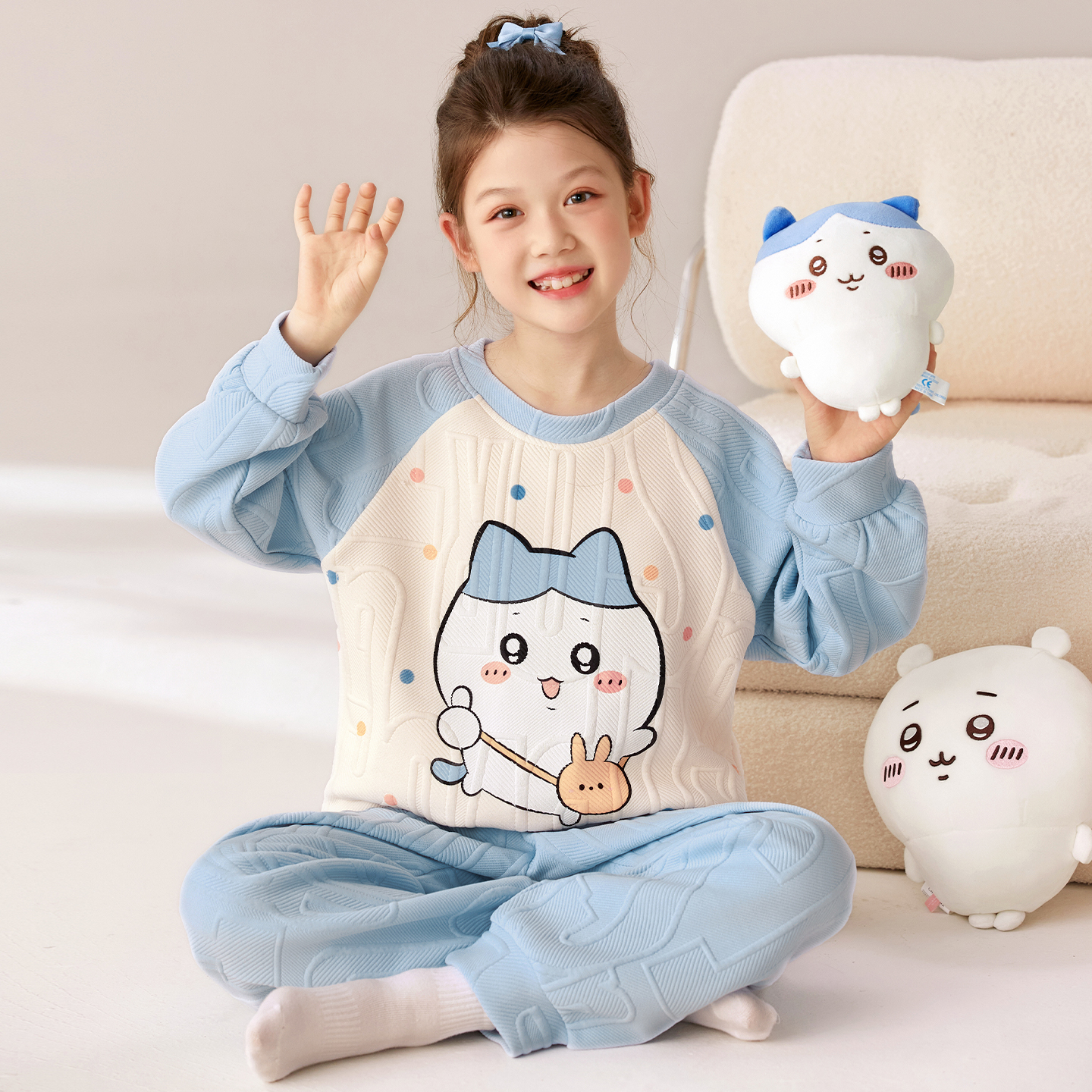 空气棉睡衣女童秋冬小八卡通夹层