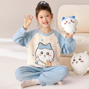 空气棉睡衣女童秋冬季小八卡通夹层保暖套装儿童女孩初中生家居服