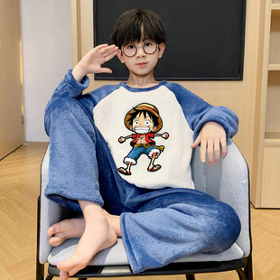 海贼王儿童睡衣男孩秋冬珊瑚绒保暖男童法兰绒男童宝宝学生家居服