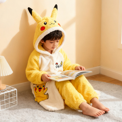 冬季男童睡袍皮卡丘法兰绒睡衣