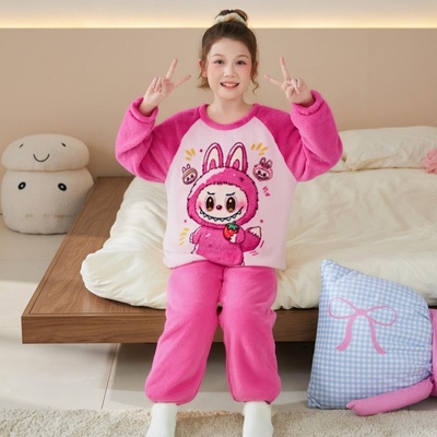 拉布布女童珊瑚绒睡衣秋冬款薄款