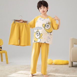 空调装 2025儿童睡衣夏季 男孩短袖 卡通蛋仔中童家居服套装 纯棉薄款