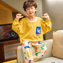 2025年新款男童睡衣长袖春秋季纯棉套头家居服小男宝宝中大童卡通