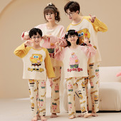 2026亲子睡衣一家三口装 母女男童四口圆领卡通家居服 春秋纯棉长袖
