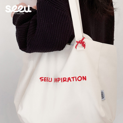 seeu威尔士帆布包托特包单肩包大容量便携式通勤包夏季新品