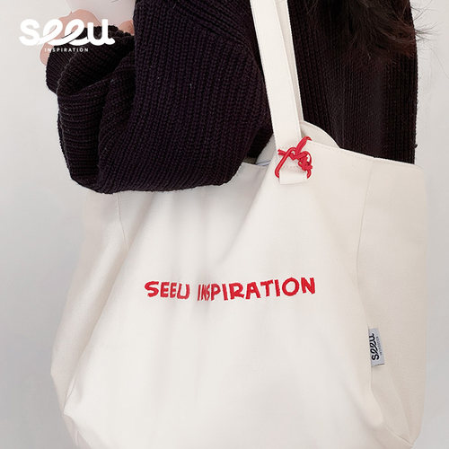 seeu威尔士帆布包托特包单肩包大容量便携式通勤包夏季新品