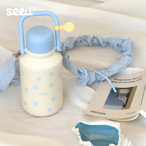 seeu波尔卡保温杯拎桶保温壶316不锈钢水杯带滤网大容量1000ml