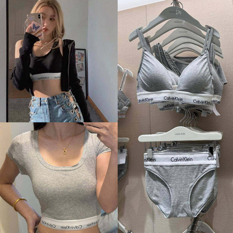 CK正品女士内衣无钢圈无痕文胸深V聚拢性感三角杯U领瑜伽运动背心