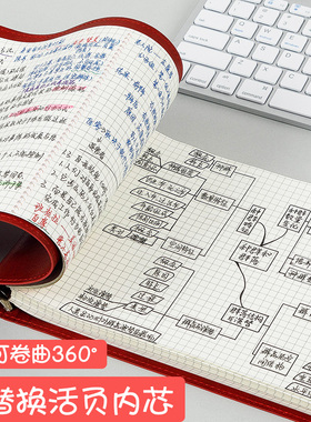 A4可拆卸活页本外壳软皮手账本横版b5方格本日记本大学生考研记事本横线康奈尔网格本5r思维导图专用笔记本子