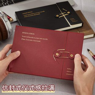 A5信封式复古怀旧风皮质笔记本封面烫金记事本简约ins高颜值商务办公日记本手账收藏本伴手礼可定制logo