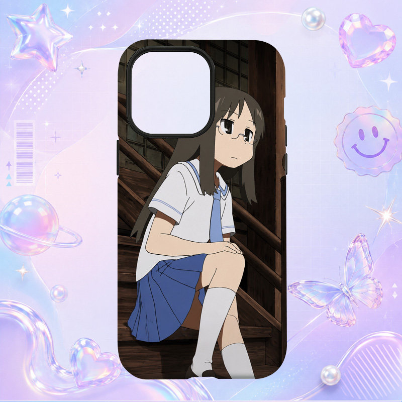 校园动漫黑发少女蓝色百褶裙插画适用于苹果三星华为小米手机壳防摔保护套镜头全包