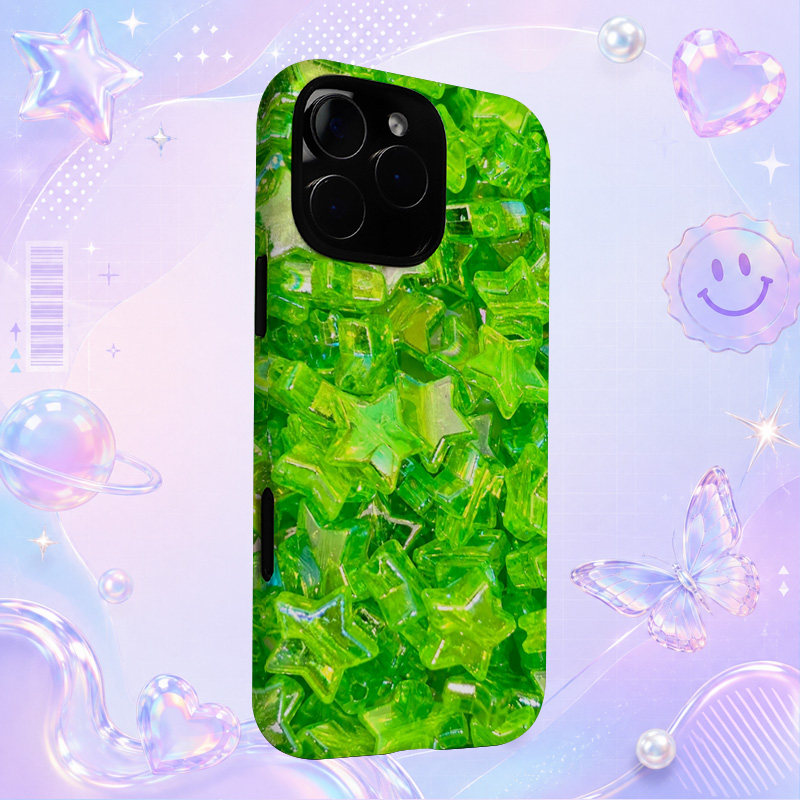 Lime绿色水晶宝石梦幻纹理适用于苹果三星华为小米手机壳防摔保护套镜头全包