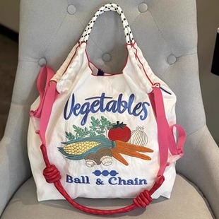 5月新款韩日ballchain包环保购物袋有肩带刺绣斜挎包手提包