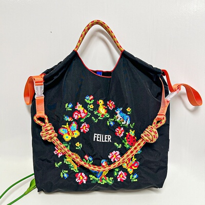 5月新款日系购物袋刺绣环保尼龙斜挎包手提单肩网红包ball chain