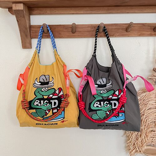 日系ball chain联名鳄鱼刺绣购物袋小众尼龙手提包环保袋新款布袋