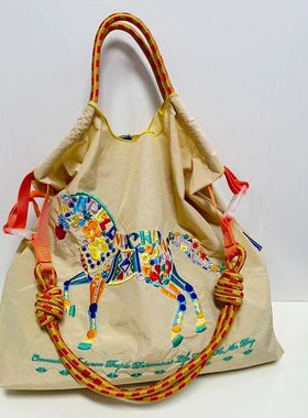 5月新款韩日系小众ballchain刺绣环保购物袋手提轻便单肩斜挎包