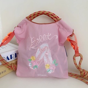 新款100%尼龙高品质ball chain环保购物袋尼龙布刺绣花小号购物袋