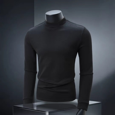 黑色德绒打底衫保暖内搭长袖t恤男秋冬半高领内衬高级感卫衣男士