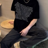 街头小众ins满印英文字母印花短袖 潮流圆领宽松休闲T恤上衣男 夏季