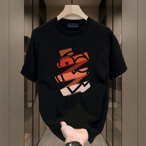 高品质新款重磅轻奢T恤短袖男极简印花流行圆领时尚潮牌宽松半袖