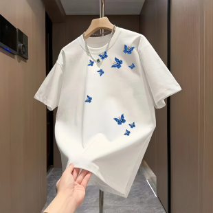 潮牌潮流ins纯棉宽松白体恤圆领半袖 新款 上衣服 t恤男2026夏季 短袖