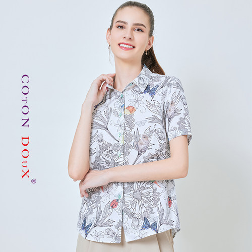 CotonDoux女士短袖纯棉印花衬衫