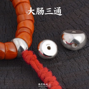 S925纯银三通大肠三通佛头斜切文玩配饰手串diy配件配珠串珠银饰