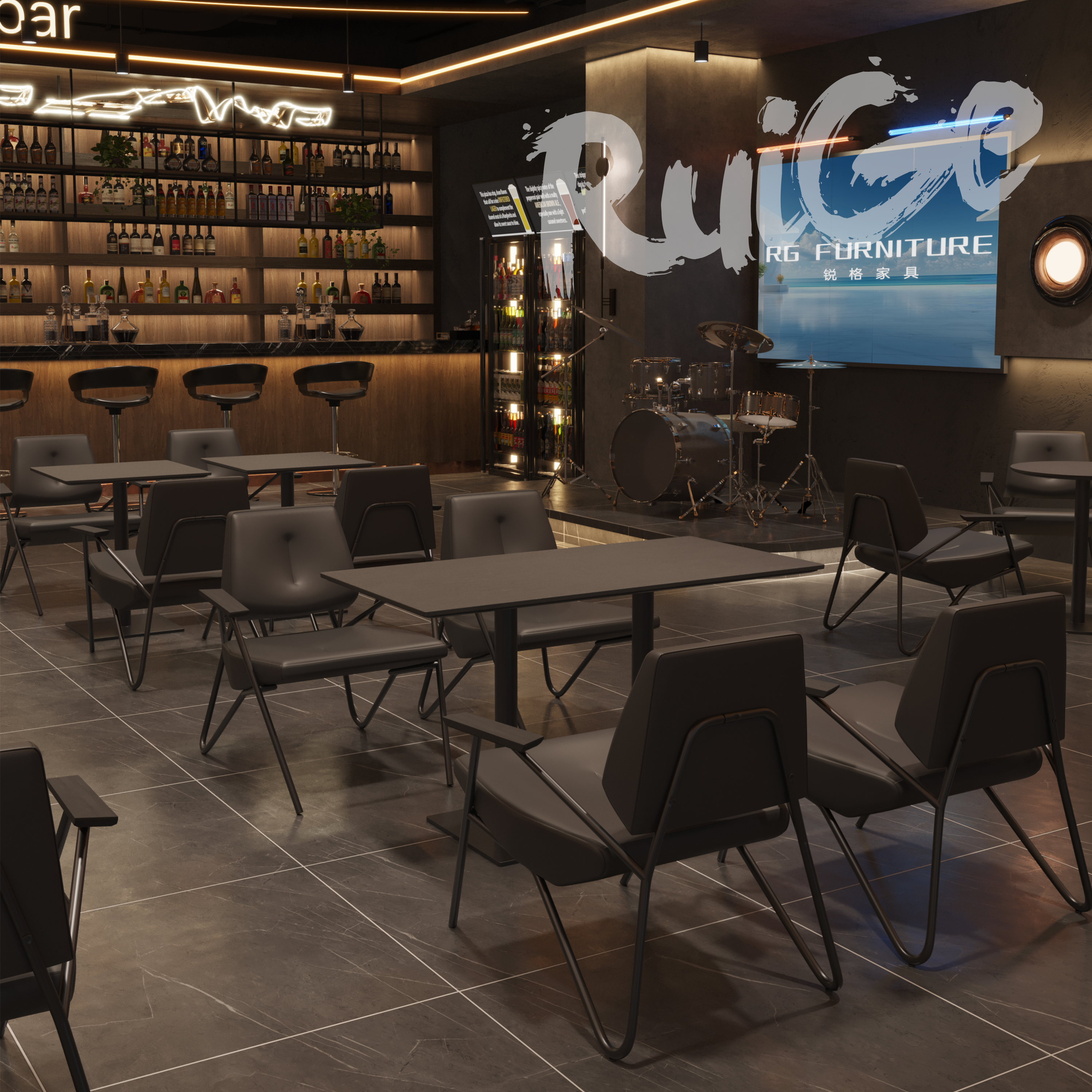 暗黑风livehouse桌椅组合清吧黑色风格岩板沙发椅铁艺,商业/办公家具,沙发,淘宝优惠券,粉丝福利购,淘宝优惠卷