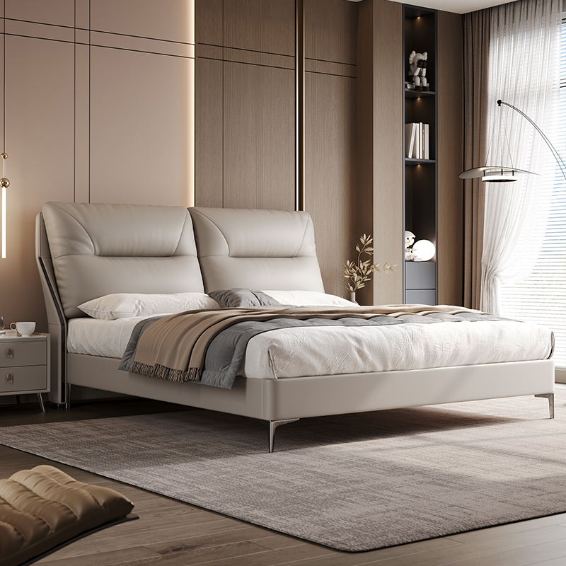 喜临门真皮床主卧室大床轻奢现代简约高端大气双人头层牛皮实木床