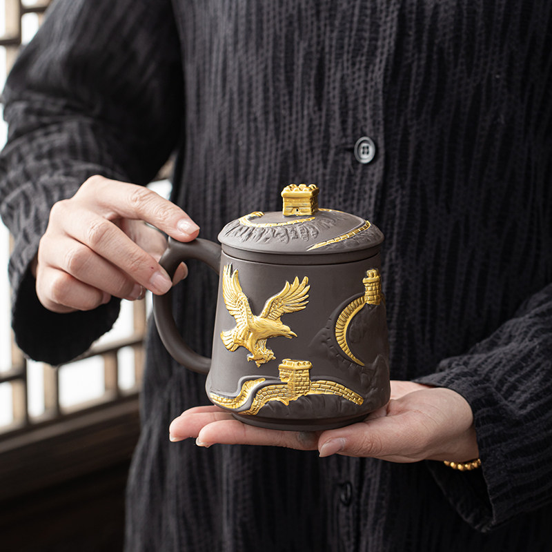 紫砂茶杯高档个人专用茶水分离图片