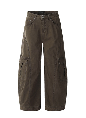 美式复古工装风裤子2025新款时尚直筒高街复古休闲宽松阔腿弯刀裤