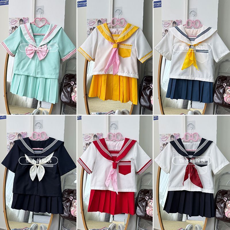 日系正统JK制服三本水手服中间软妹可爱学院风短裙百褶裙套装衬衣图片