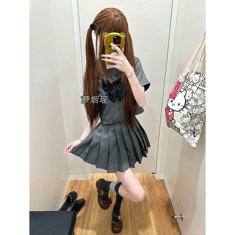 JK制服通勤二本水手服减龄灰色长短袖衬衫短裙一整套外穿学院风女