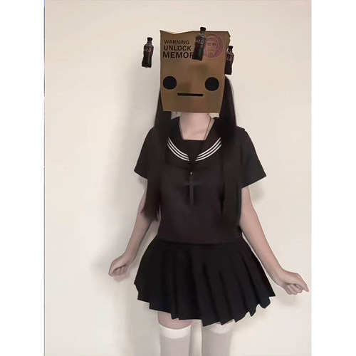 学院黑三本jk制服日系正统三本短袖水手服基础同色百褶裙软妹套装