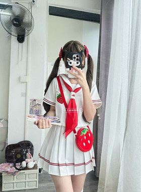 原创新品JK制服短袖刺绣上衣学院可爱水手服校供百褶裙女软妹套装