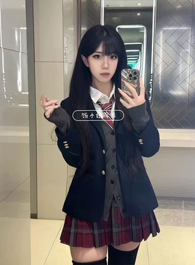 jk制服校供气质西装外套开衫秋冬季学院风针织毛衣衬衫格裙套装女