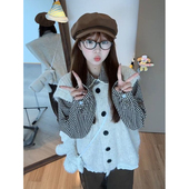 文艺复古风穿搭一整套针织开衫 背心马甲 格纹POLO领长袖 法式 衬衫