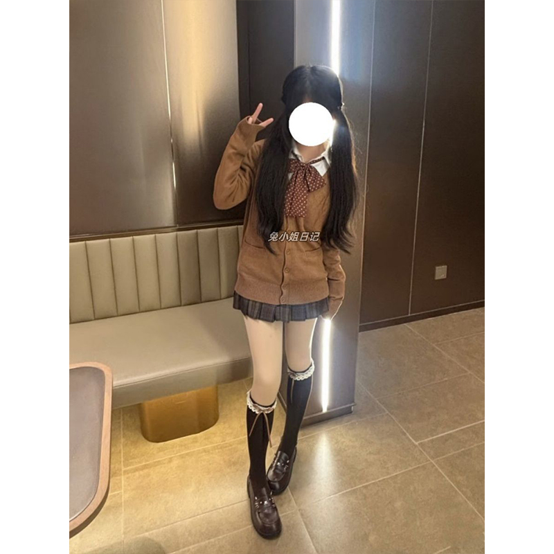 日系JK制服针织衫糖炒栗子配色穿搭开衫长袖毛衣外套jk格裙套装女