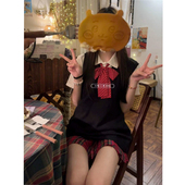 校供感小辣椒裙 短袖 背心马甲叠穿基础款 衬衫 学院风穿搭黑色针织衫