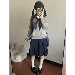 学院风JK日系校供套头针织慵懒休闲毛衣海军领长袖 水手服外搭长裙