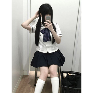 学院原创日系校供感短款水手服jk制服短袖上衣百搭Jk裙中间服套装