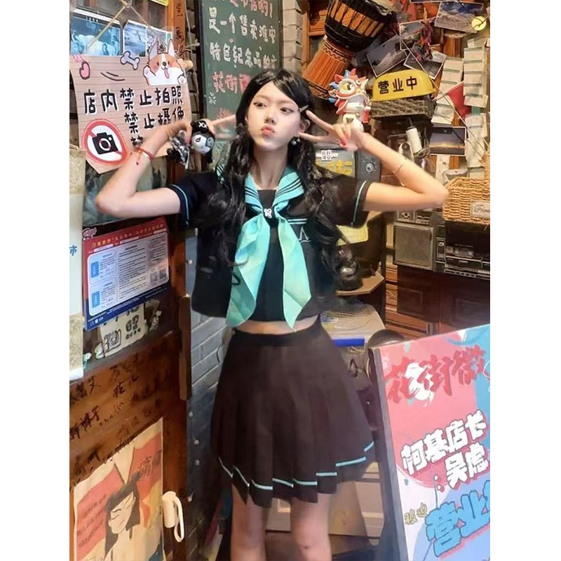 夏季新款jk制服基础款学院风水手服JK短裙长袖短袖上衣青本绘套装