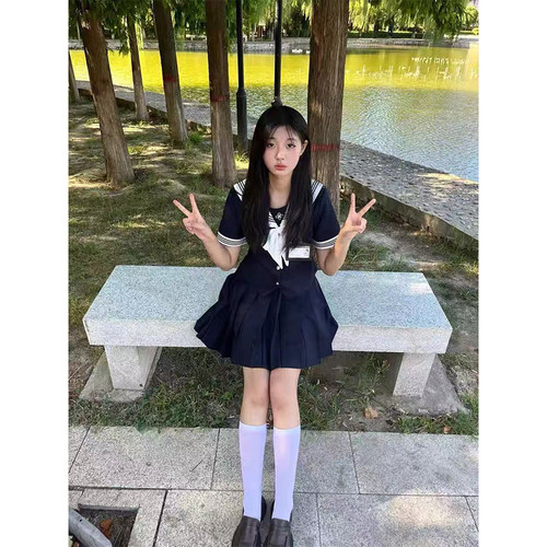 学院风jk制服水手服原创穿搭基础款小时夏长短袖衬衫JK裙一整套装