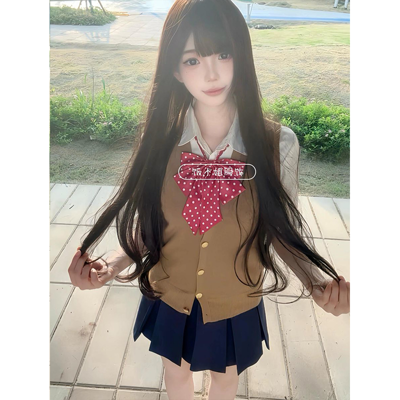 日系JK制服针织衫甜美学院风开衫马甲无袖背心校供感绀JK裙套装女