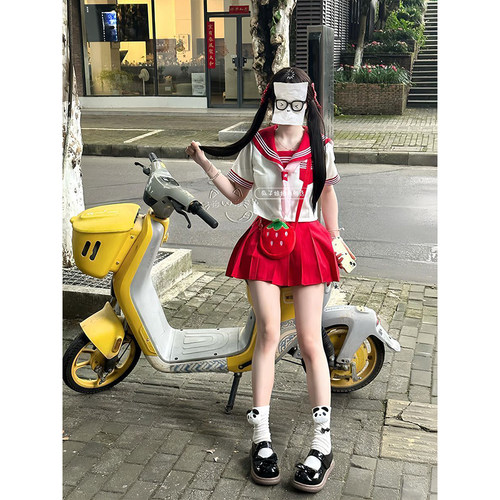 原创JK制服日系校服套装红色少女少萝甜妹可爱软妹三本基础水手服